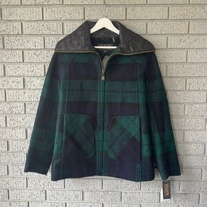 NWT PENDLETON Zip Front Plaid Wool Blend Jacket Coat Blue/Green Black watch $350